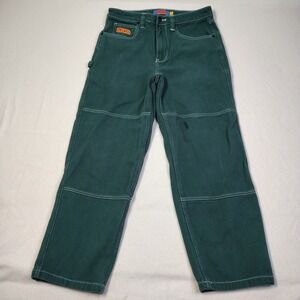 Empyre Double Knee Work Pants Men 30 Green Relaxed Fit Contrast Stitch Carpenter